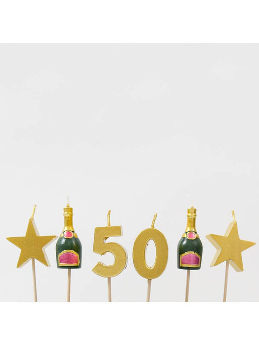 Smiling Faces - Taartkaarsjes - 50th Milestone/Sterren/Champagneflessen - 5 stuks-Erotiekvoordeel.nl