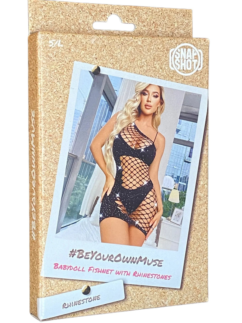 Snapshot - #beyourownmuse - Mini Jurkje Visnet met Strass steentjes - One Size - Zwart-Erotiekvoordeel.nl