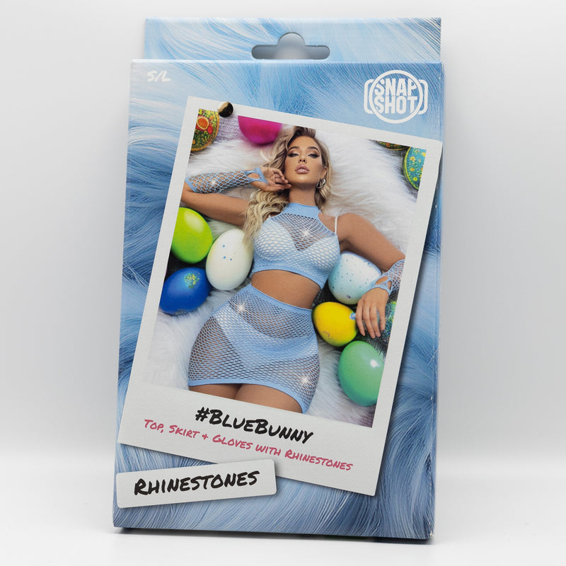Snapshot - #bluebunny - Fishnet Skirt, Top, and Gloves with Rhinestones - One Size - Light Blue-Erotiekvoordeel.nl