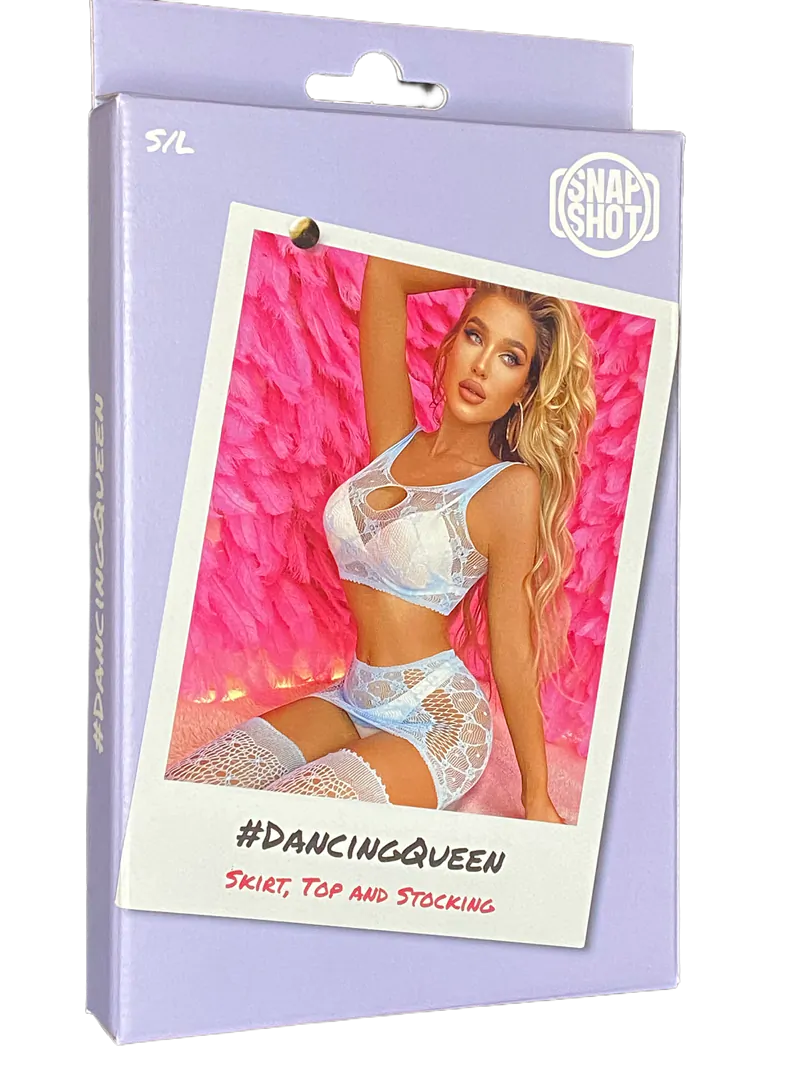 Snapshot - #dancingqueen - Fishnet Skirt, Top, and Stockings - One Size - Light Blue - Erotiekvoordeel.nl