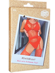 Snapshot - #datenight - Conjunto de body y medias con liguero - Talla única - Rojo-Erotiekvoordeel.nl
