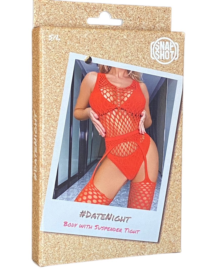 Snapshot - #datenight - Conjunto de body y medias con liguero - Talla única - Rojo-Erotiekvoordeel.nl