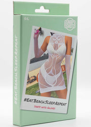 Snapshot - #eatbeachsleeprepeat - Ensemble robe et gants - Taille unique - Blanc-Erotiekvoordeel.nl