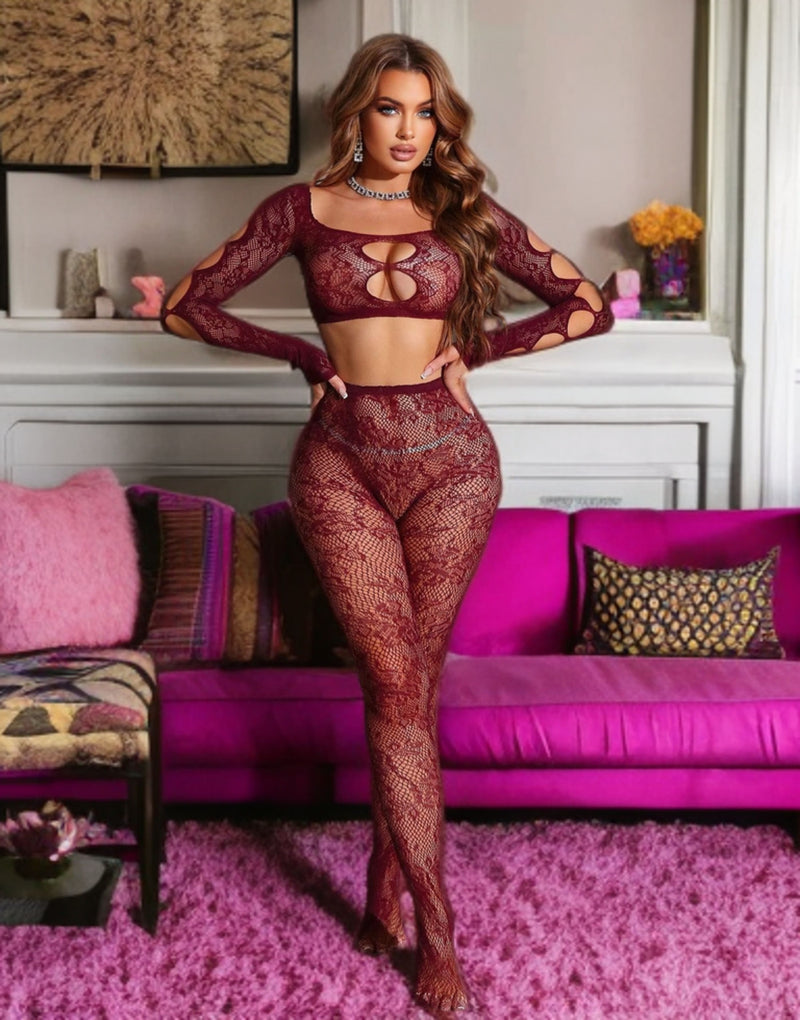 Snapshot - #feelinglikeaprincess - Top et culotte sexy en résille - Bordeaux-Erotiekvoordeel.nl