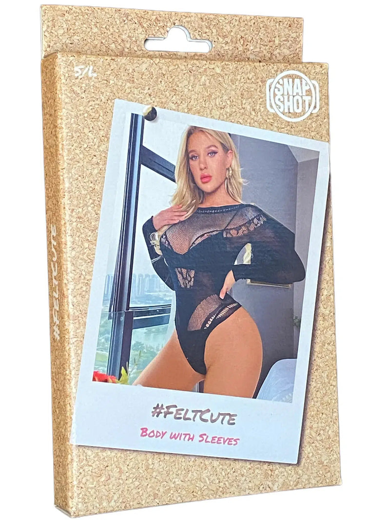 Snapshot - #feltcute - Visnet Body met Lange Mouwen - One Size - Zwart-Erotiekvoordeel.nl