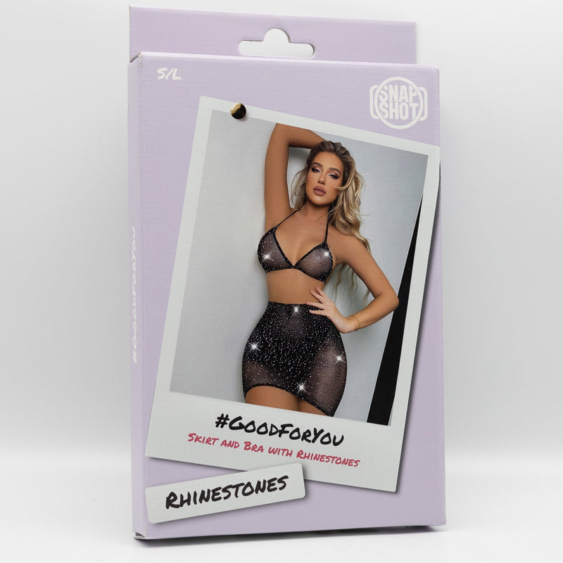 Snapshot - #goodforyou - Faldita de rejilla y top con pedrería - Talla única - Negro - Erotiekvoordeel.nl