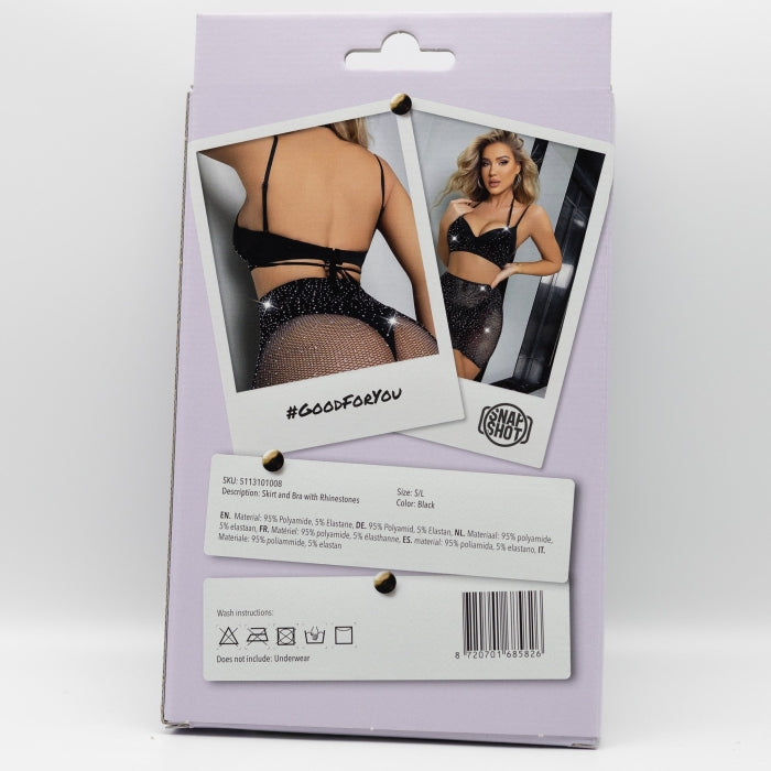 Snapshot - #goodforyou - Faldita y top de rejilla con pedrería - Talla única - Negro - Erotiekvoordeel.nl