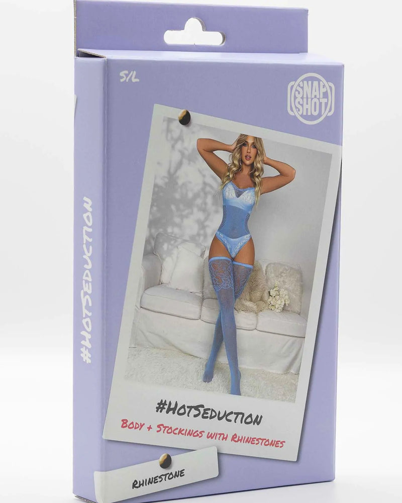 Snapshot - #hotseduction - Bodysuit and Stockings with Rhinestones - One Size - Light Blue-Erotiekvoordeel.nl