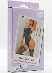 Snapshot - #hotseduction - Body e calze con strass - Taglia unica - Nero-Erotiekvoordeel.nl