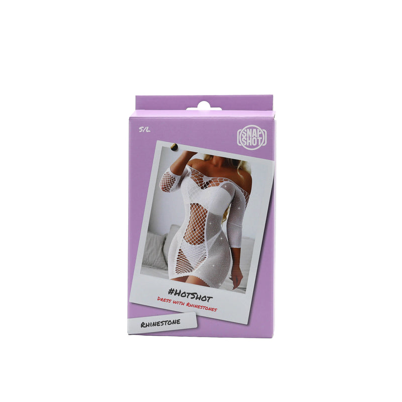 Snapshot - #hotshot - Vestidito sexy con pedrería - Talla única - Blanco-Erotiekvoordeel.nl