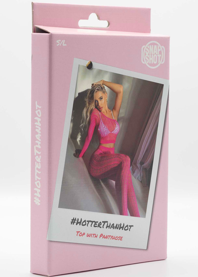 Snapshot - #hotterthanhot - Erotic Fishnet Pantyhose and Top - One Size - Hot Pink-Erotiekvoordeel.nl