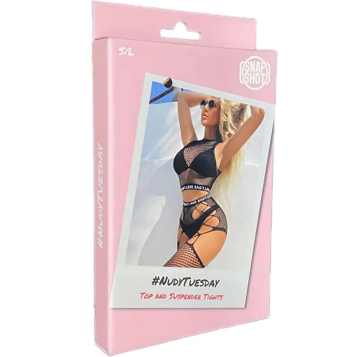 Snapshot - #nudytuesday - Visnet Top & Jarretel Panty - One Size - Zwart-Erotiekvoordeel.nl