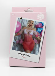 Snapshot - #partygirl - Vestido de rejilla - Talla única - Rojo/Blanco Ombré - Erotiekvoordeel.nl