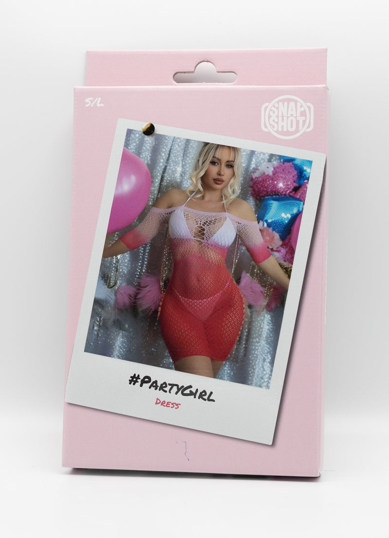 Snapshot - #partygirl - Vestido de rejilla - Talla única - Rojo/Blanco Ombré - Erotiekvoordeel.nl