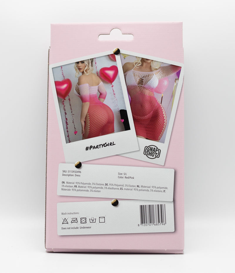 Snapshot - #partygirl - Vestido de rejilla - Talla única - Rojo/Blanco Ombré - Erotiekvoordeel.nl