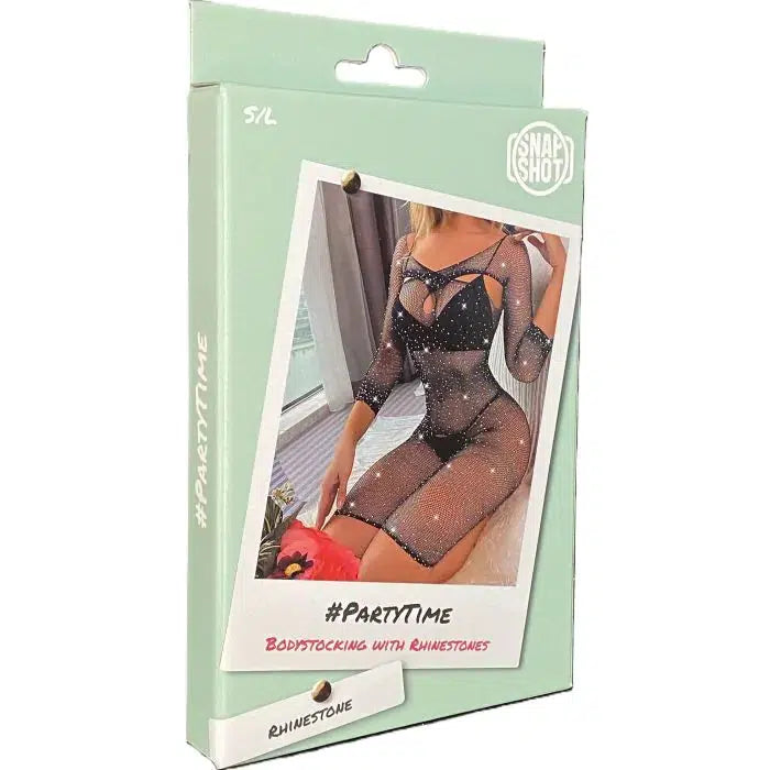 Snapshot - #partytime - Mini Jurkje met Strass Steentjes - One Size - Zwart-Erotiekvoordeel.nl