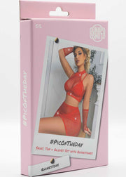 Snapshot - #picoftheday - Faldita de rejilla, top y guantes con pedrería - Talla única - Rojo-Erotiekvoordeel.nl