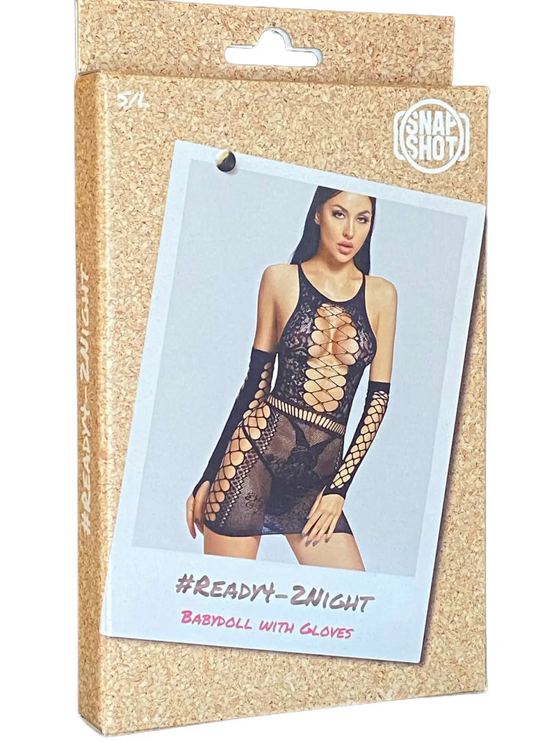 Snapshot - #ready4-2night - Mini Jurkje met Handschoenen Set - One Size - Zwart-Erotiekvoordeel.nl