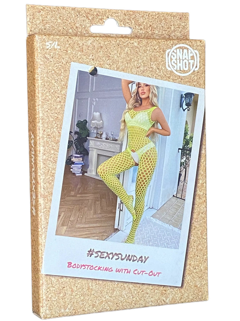 Snapshot - #sexysunday - Catsuit - Bodystocking Visnet - One Size - Geel-Erotiekvoordeel.nl