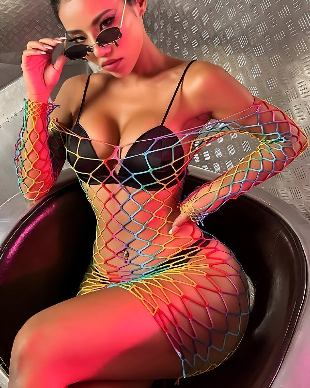 Snapshot - #sohot - Vestido de rejilla con aberturas extra grandes - Talla única - Rainbow-Erotiekvoordeel.nl