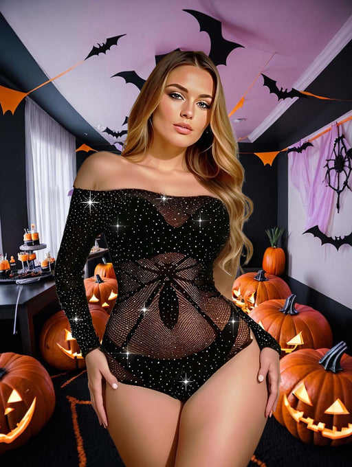 Snapshot - # spiderwomen - Body de rejilla con pedrería - Talla única - Negro-Erotiekvoordeel.nl
