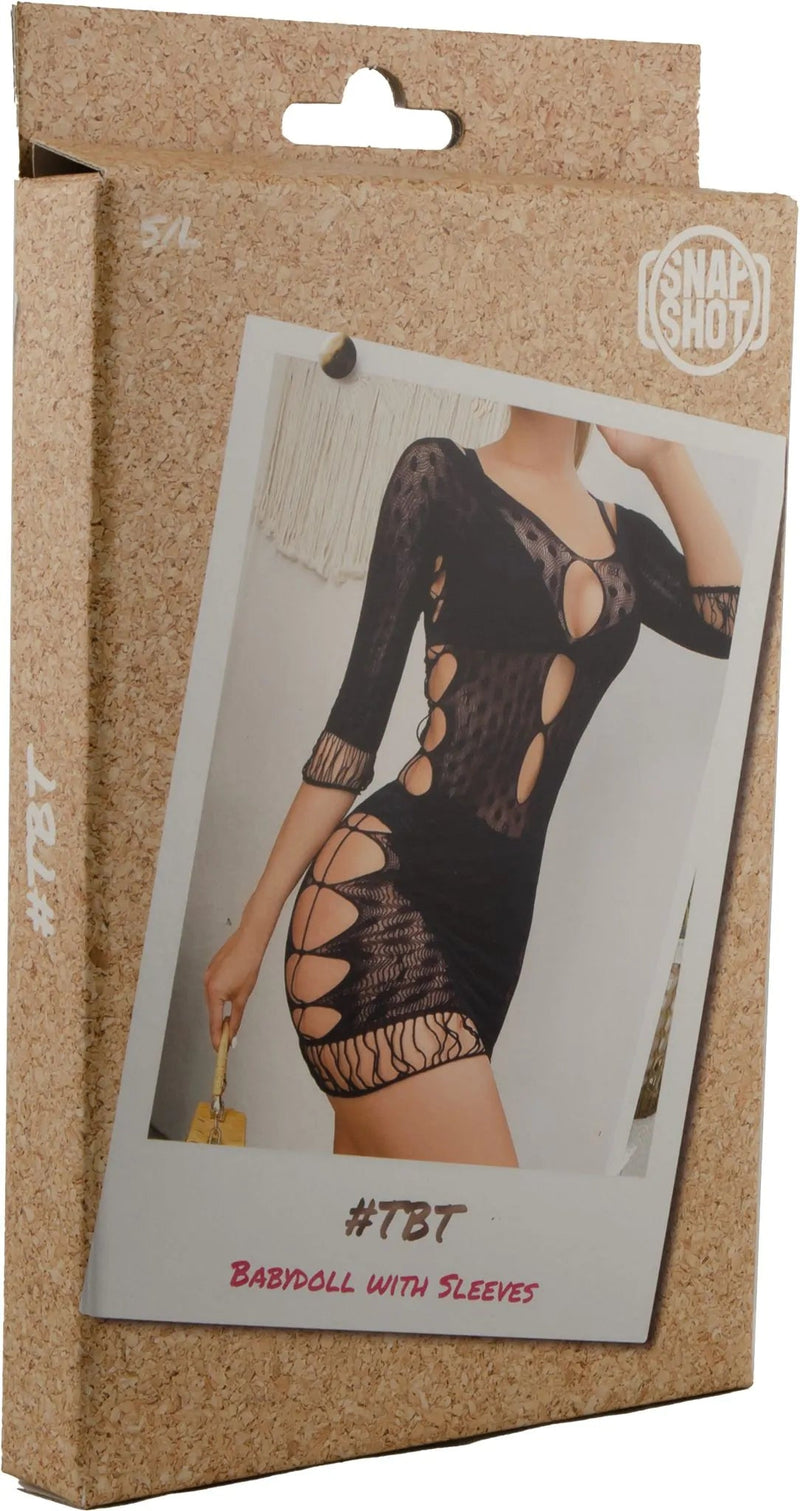 Snapshot - #tbt - Kanten Mini Jurkje met Mouwen - One Size - Zwart-Erotiekvoordeel.nl