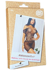 Snapshot - #weekendsuit - Kanten Mini Jurkje met Choker en Strass steentjes - One Size - Zwart-Erotiekvoordeel.nl