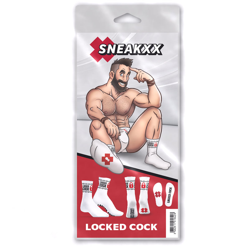 SneakXX - Sneaker Sokken LOCKED COCK - Wit-Erotiekvoordeel.nl