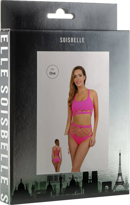 Soisbelle Paris - High Waist Visnet Slipje en Bralette Top - One Size - Roze-Erotiekvoordeel.nl