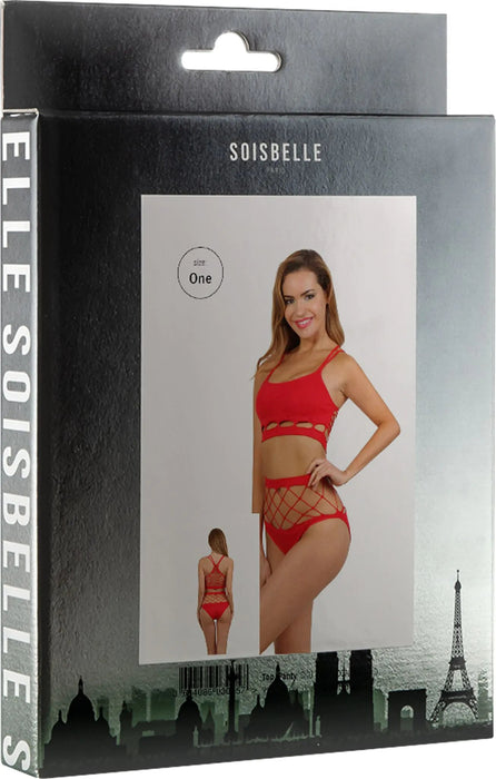 Soisbelle Paris - High Waisted Visnet Broekje en Bralette Top - One Size - Rood-Erotiekvoordeel.nl