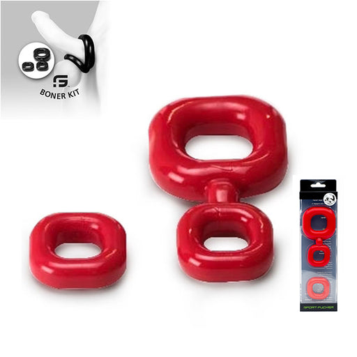 Sport Fucker - Boner Kit - Anneau pénien et étireur de testicules - Rouge-Erotiekvoordeel.nl
