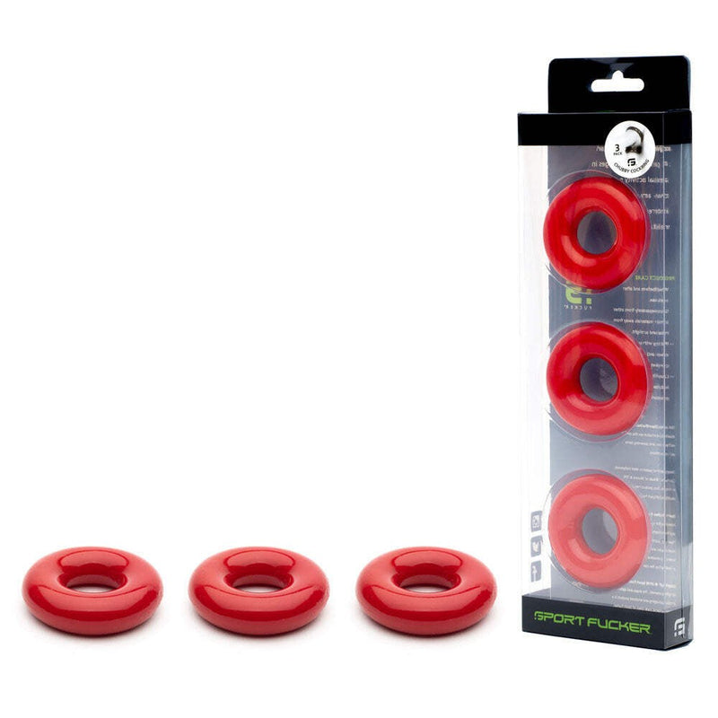 Sport Fucker - Chubby Rubber - Anelli fallici - 3 pezzi - Rosso-Erotiekvoordeel.nl