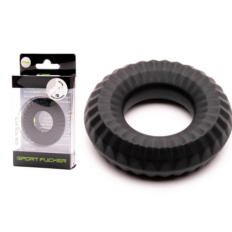 Sport Fucker - Nitro Ring - Anneau pénien ou extenseur de testicules en silicone - Noir-Erotiekvoordeel.nl