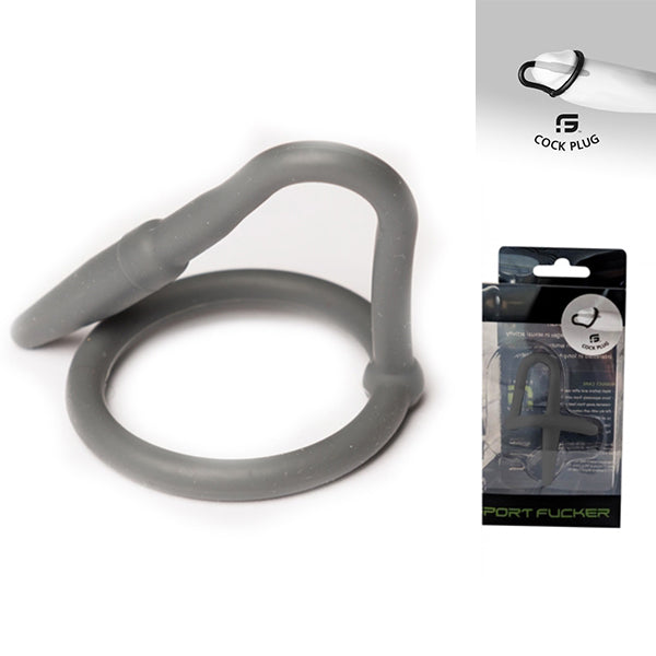 Sport Fucker - Anello fallico in silicone con plug anale - Grigio-Erotiekvoordeel.nl