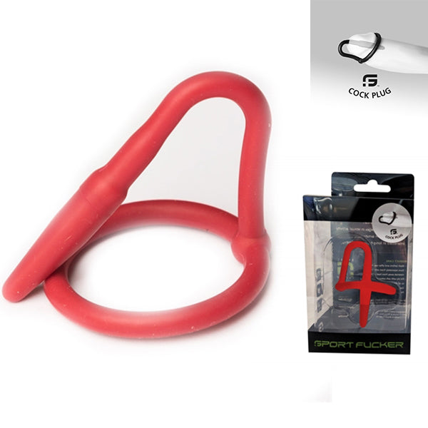 Sport Fucker - Anneau pénien en silicone avec plug pénien - Rouge-Erotiekvoordeel.nl