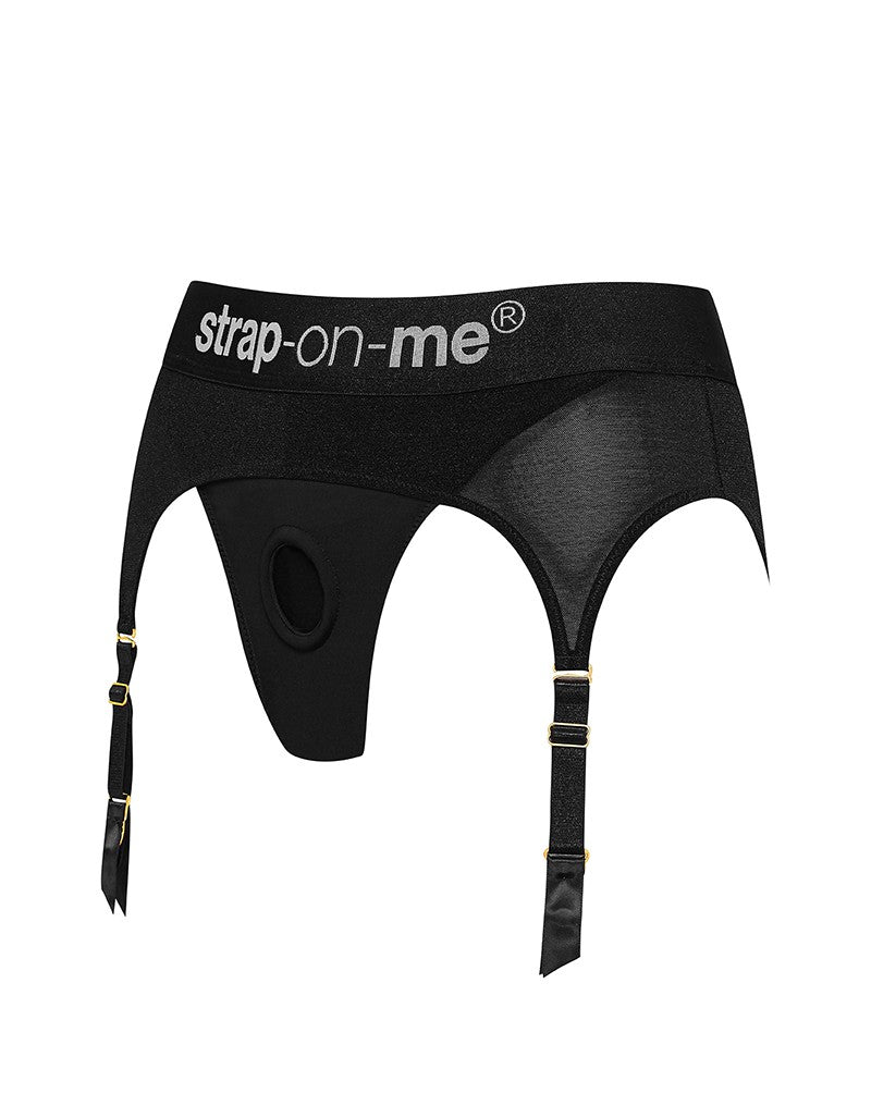 Strap-On-Me - Rebel - Strap-On Harness - Microfiber - With Garter Straps - Black-Erotiekvoordeel.nl