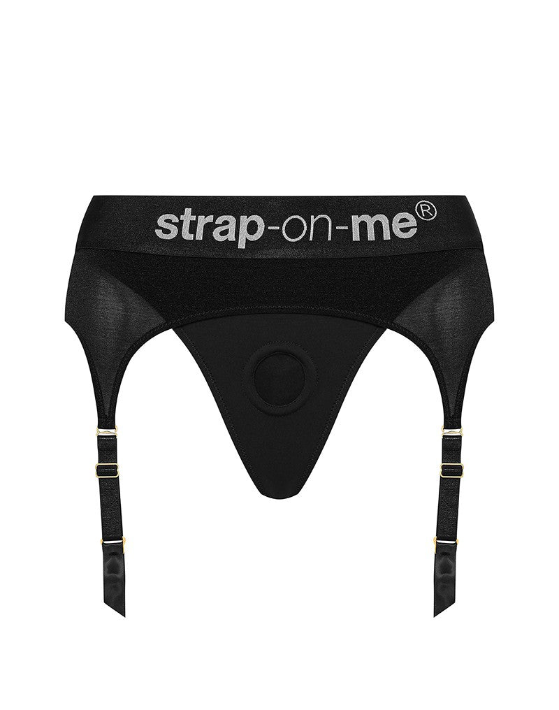 Strap-On-Me - Rebel - Strap-On Harness - Microfiber - With Garter Straps - Black-Erotiekvoordeel.nl