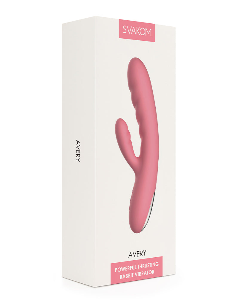 Svakom - Avery - Thrusting Rabbit Vibrator - Strawberry Pink-Erotiekvoordeel.nl