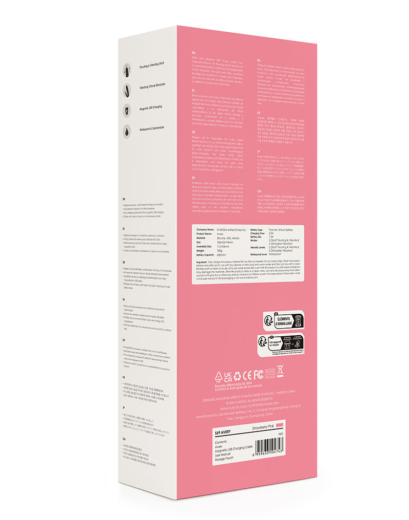 Svakom - Avery - Thrusting Rabbit Vibrator - Strawberry Pink-Erotiekvoordeel.nl