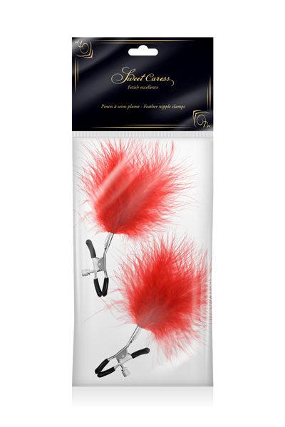 Sweet Caress - Nipple Clamps With Soft Red Feathers-Erotiekvoordeel.nl