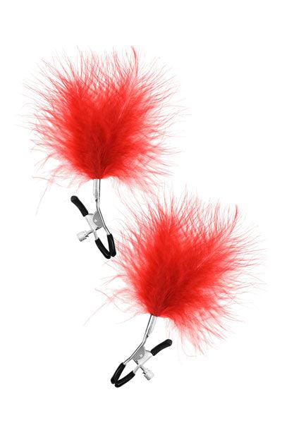 Sweet Caress - Nipple Clamps With Soft Red Feathers-Erotiekvoordeel.nl