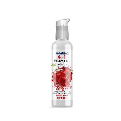 Swiss Navy - 4 in 1 Playful Flavors - Edible and Warming Lubricant and Massage Gel - Poppin Wild Cherry-Erotiekvoordeel.nl