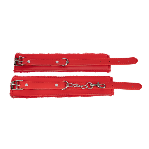TieMeUp - Faux leather cuffs - Soft fur lining - Red-Erotiekvoordeel.nl