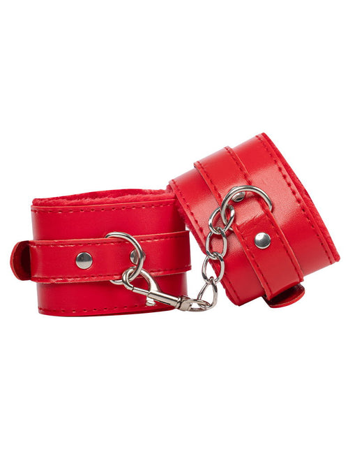 TieMeUp - Faux leather cuffs - Soft fur lining - Red-Erotiekvoordeel.nl