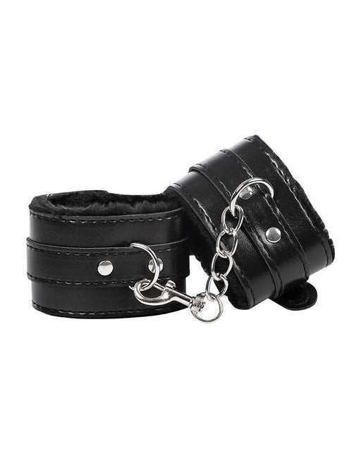 TieMeUp - Faux leather cuffs - Soft fur lining - Black-Erotiekvoordeel.nl