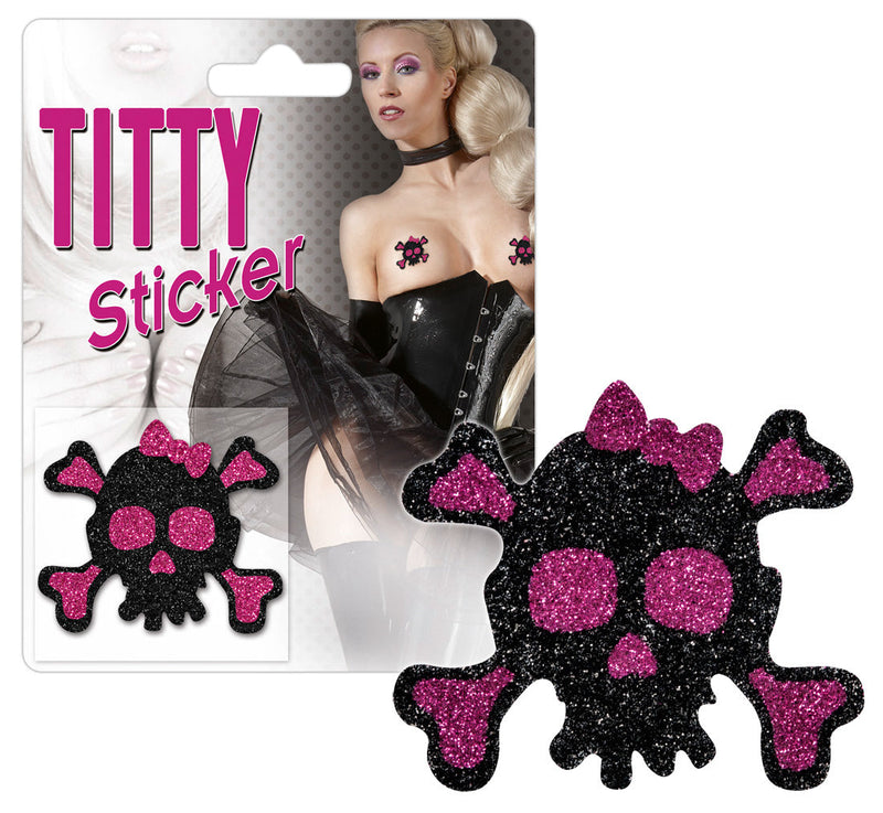 Titty Sticker - Adesivi per capezzoli - Adesivi per capezzoli - Rosa e nero glitterato - Teschio-Erotiekvoordeel.nl