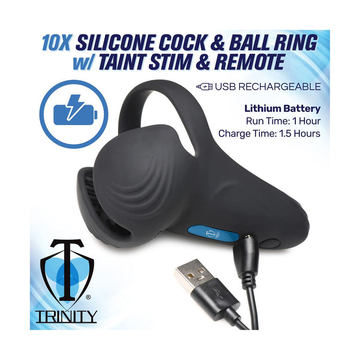 Trinity Vibes - 10X Silicone Cock & Ball Ring met Perineum Stimulator & afstandsbediening-Erotiekvoordeel.nl