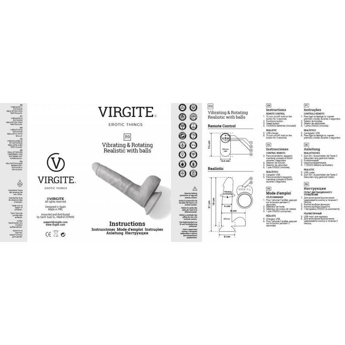 Virgite - Roterende Vibrerende Dildo Met Scrotum - 19 cm - Met Afstandsbediening - Lichte Huidskleur-Erotiekvoordeel.nl