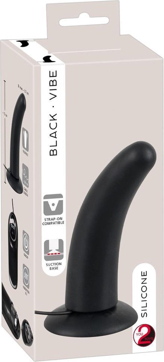 You2Toys - Vibrador anal de silicona con curvatura - Apto para arnés - Negro - Erotiekvoordeel.nl