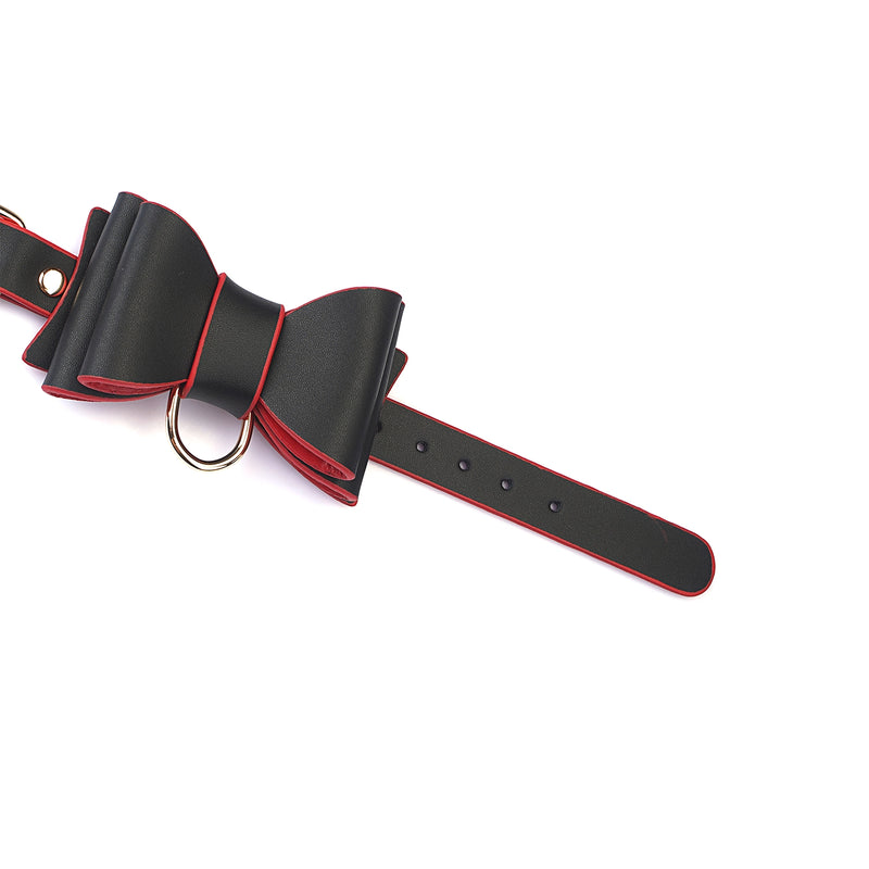 Liebe Seele - Leather Handcuffs with Bow - Black/Red-Erotiekvoordeel.nl